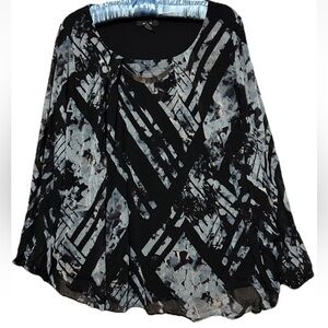 Alfani Top L Wearable Art Nylon Stretch Knit Shirt Blouse Women’s Size Large